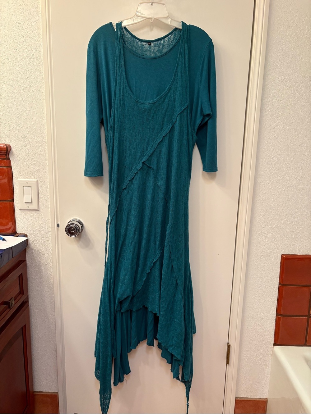 Zara Teal Asymmetrical Layered Scoop-Neck Dress
